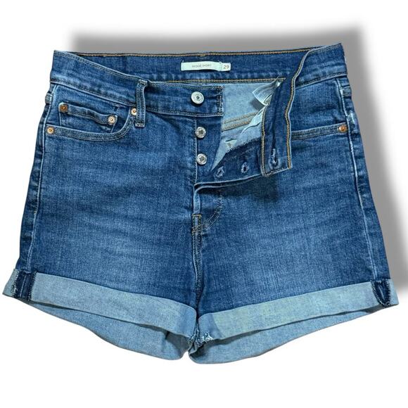 Levi’s Wedgie Short Womens Blue Faded Cuffed Denim Cutoff Size 29 - Picture 3 of 10